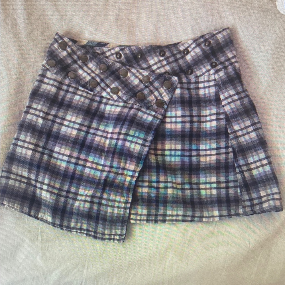 Plaid Mini Skirt - Blue and White